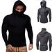 Men's Performance Hooded Turtleneck – Slim Fit Long Sleeve Base Layer With Face Mask, Gym & Streetwear Essential (Grey/Black)_viptrois.com
