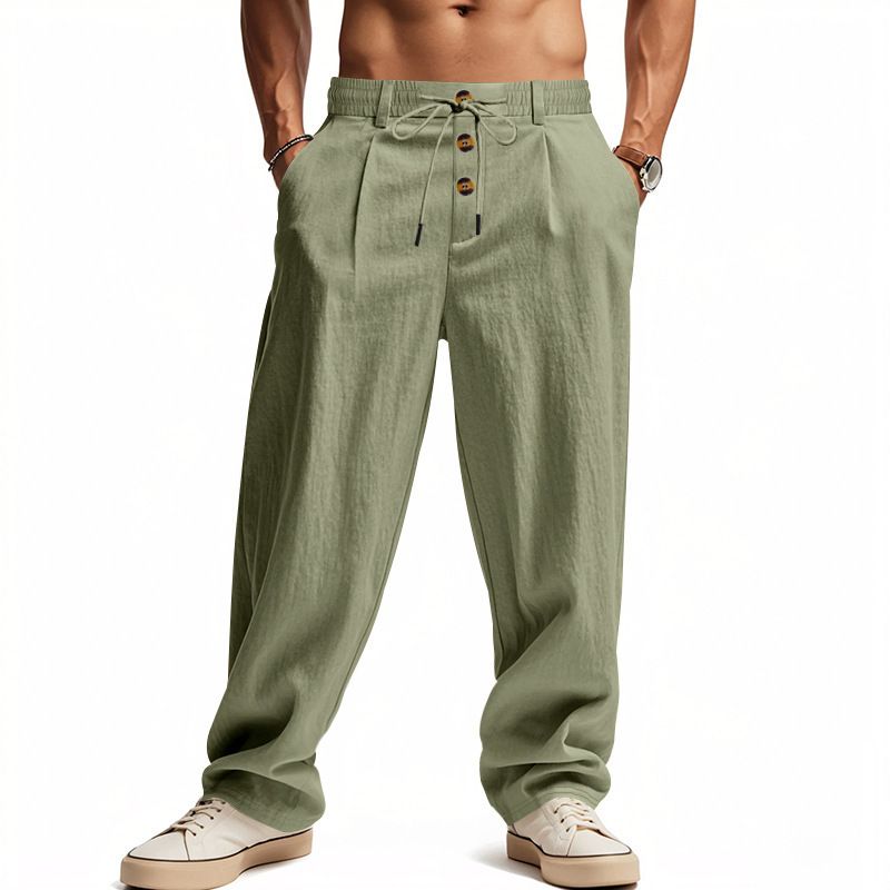 Men's Linen Casual Pants - Relaxed Fit Straight-Leg Trousers With Breathable Fabric For Autumn & Spring_viptrois.com