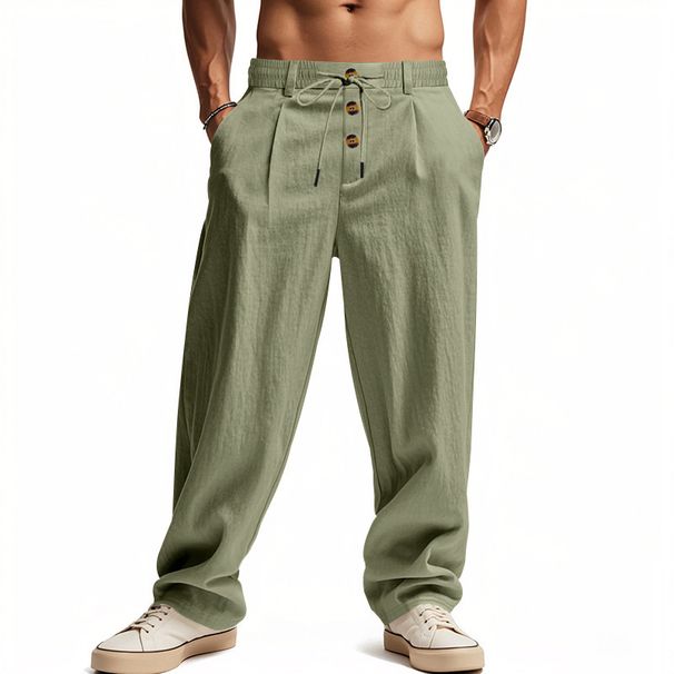 Men's Linen Casual Pants - Relaxed Fit Straight-Leg Trousers With Breathable Fabric For Autumn & Spring_viptrois.com