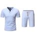 Summer New Style Men's Solid Color Two Piece Set Short Sleeve Beachwear Linen Suit With Shorts_viptrois.com