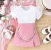 Mother&Kids Summer solid color flying sleeve short sleeve dress set two-piece lovely princess style_viptrois.com