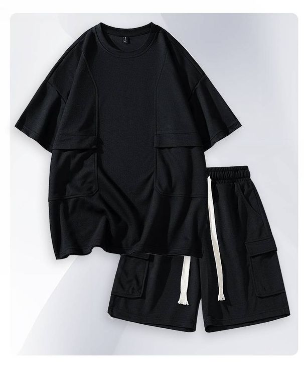 Men's Clothing Summer New Short Sleeved Fashion Suit Loose Casual Versatile Casual Trend Round Neck Suit_viptrois.com