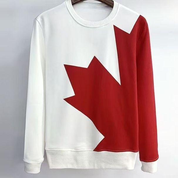 Loom DS427 Men's Sweatshirt Large Maple Leaf D2 Letter Print Cross-Border European And American Autumn Winter Slim Fit Long_viptrois.com