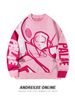 YWFG Men's Punk Anime Jacquard Sweater - Oversized Round Neck Knit Pullover, Soft Pink Long Sleeve Casual Top For Teens & Young Adults_viptrois.com
