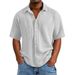 Men's Clothing Fashion Trend Printing Casual Slim Lapel Short Sleeved Waffle Shirt_viptrois.com