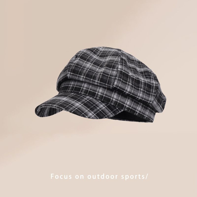 Beret For Women, New Autumn Winter Duckbill Newsboy Cap, Korean Style, Artistic And Fresh Plaid Octagonal Hat_viptrois.com