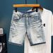 Trendy Retro Men's Summer Straight Leg Denim Shorts Distressed Embroidered Patched Whiskering Spot Supply_viptrois.com