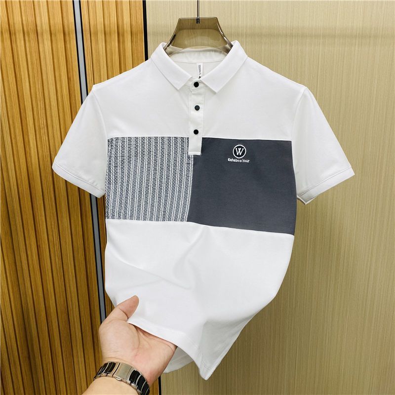2024 New Polo Shirt Men's Short-sleeved Trendy Brand Splicing Slim-fitting Lapel Half-sleeved Casual Versatile Design Top_viptrois.com