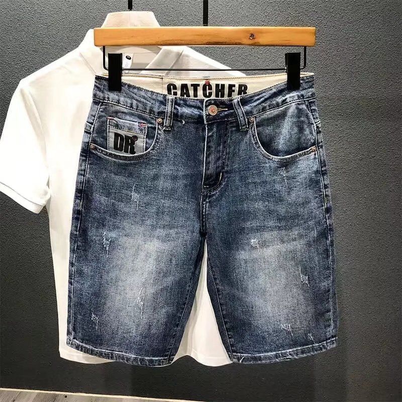 Men's Clothing Ins Trendy Retro Japanese Style All Match Loose Straight Denim Shorts Casual Pants Boys_viptrois.com