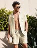 Men's Clothing Linen Short Sleeve Shirt Set Burlap Summer Loose Casual Cotton Cardigan Shirt Shorts_viptrois.com