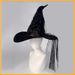 Halloween Black Ruched Mesh COS Magician Witch Wizard Hat Costume_viptrois.com
