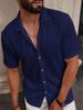 European And American Men's Casual Knitted Shirt, New Men's Summer Style Solid Color Lapel Cutout Breathable Men's Short-sleeved Top_viptrois.com