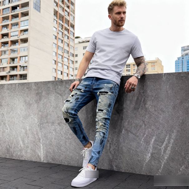 Men's Premium Slim Fit Distressed Denim - 2026 Paint Splattered Ankle Jeans With Reinforced Stitching Distressed Destroyed With Rips_viptrois.com