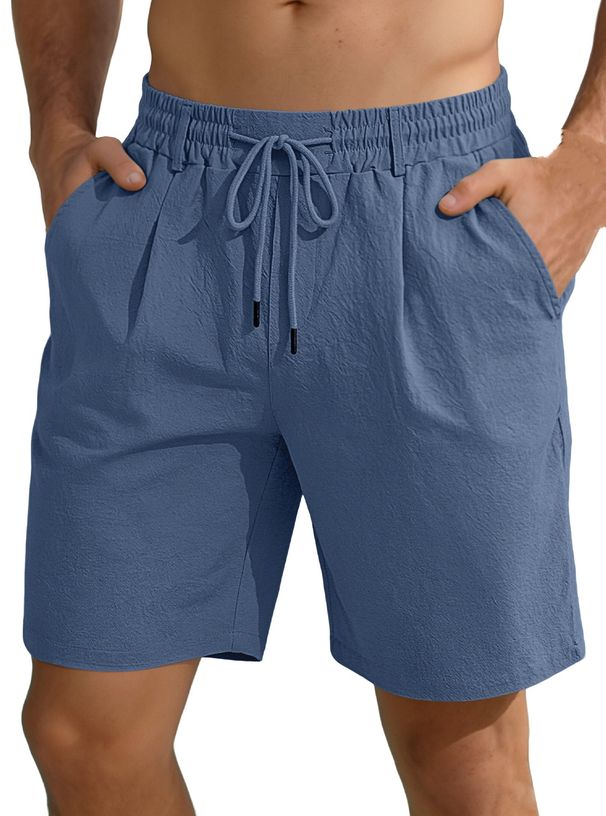 New Men's Loose Cotton And Linen Drawstring Five-pocket Pants - Solid Color Casual Sports Shorts_viptrois.com