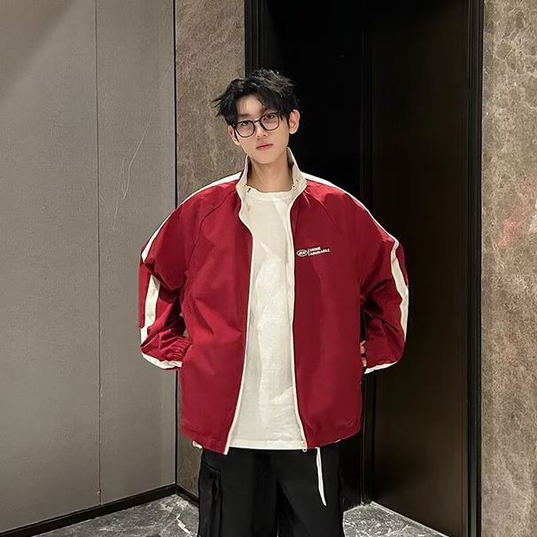 Teenage Fashionable Versatile Trench Coat, Loose Windproof Stand Up Collar Sports Jacket, Men's Jacket_viptrois.com