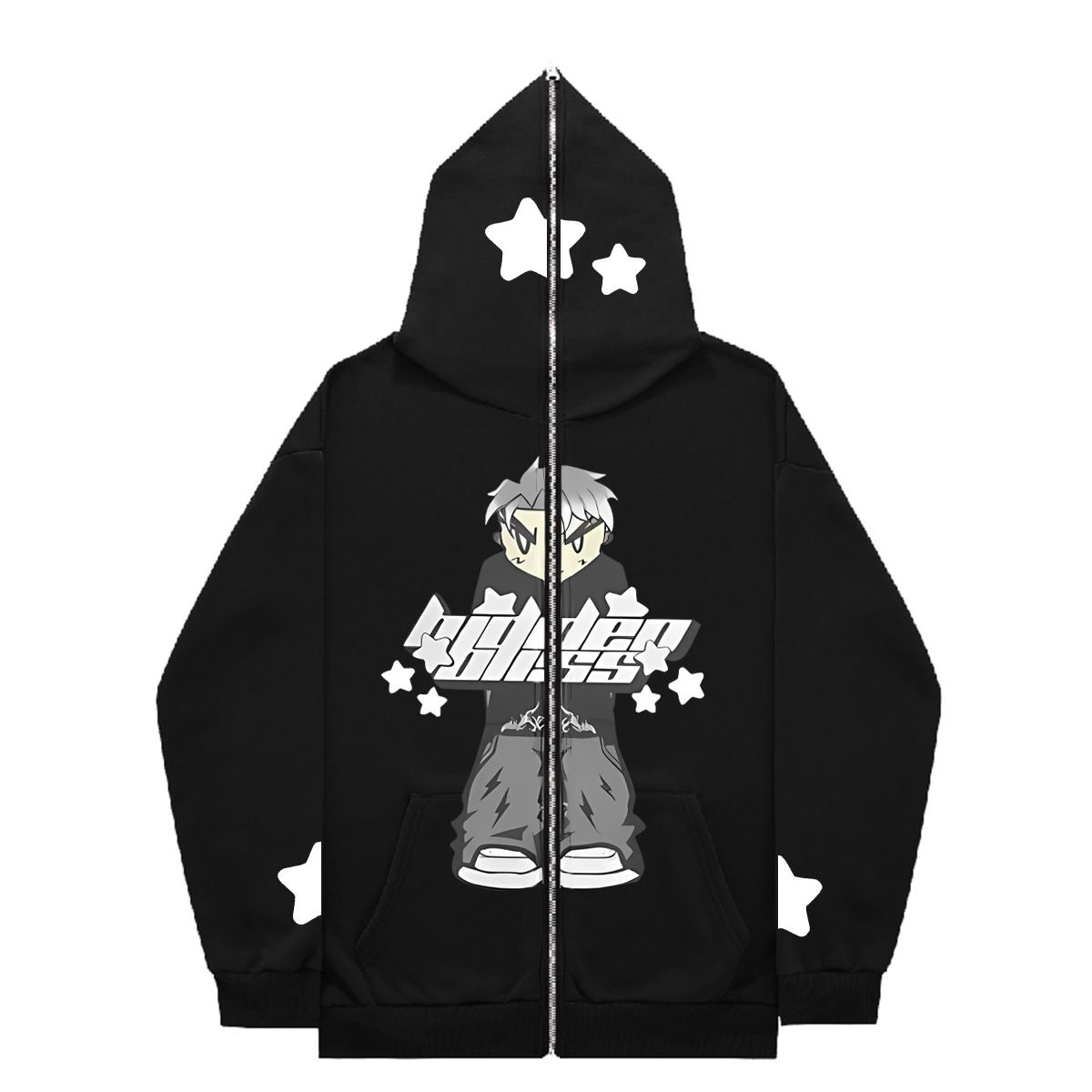 Hoodie Sweatshirt Gothic High Street Full Zipper Oversized Unisex Streetwear Y2 Jacket_viptrois.com