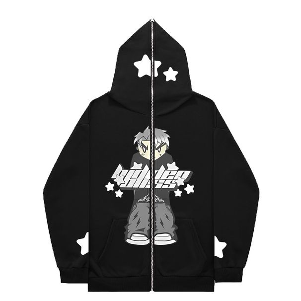 Hoodie Sweatshirt Gothic High Street Full Zipper Oversized Unisex Streetwear Y2 Jacket_viptrois.com