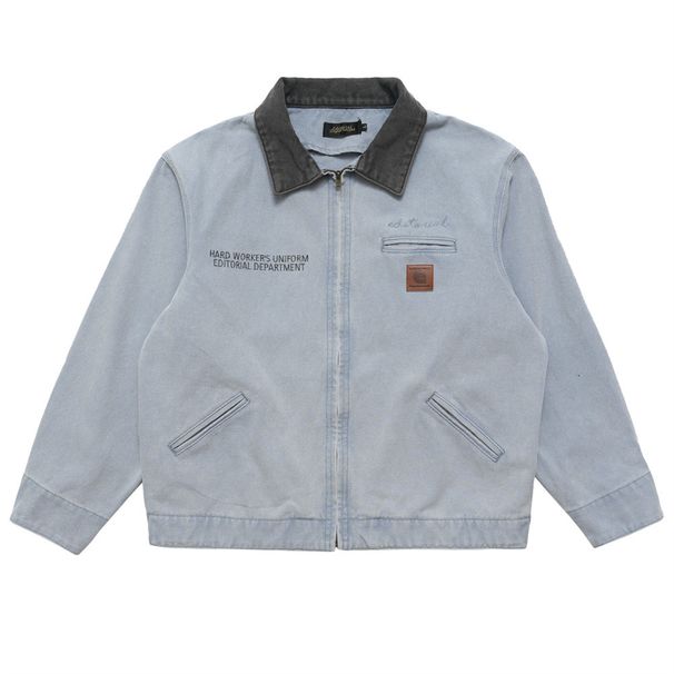 Men's Clothing Colorblock lapel zipper jacket for men high street fashion brand spring and autumn loose casual canvas workwear denim jacket_viptrois.com