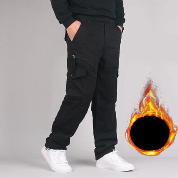 Men's clothing with fleece overalls men's loose straight leg casual pants_viptrois.com