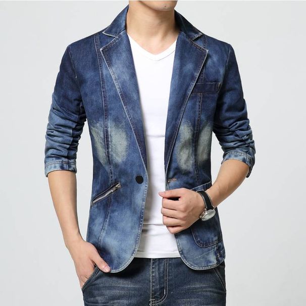 men's spring and autumn new men's large size casual denim suits men's Korean style lapel zipper pocket suits_viptrois.com