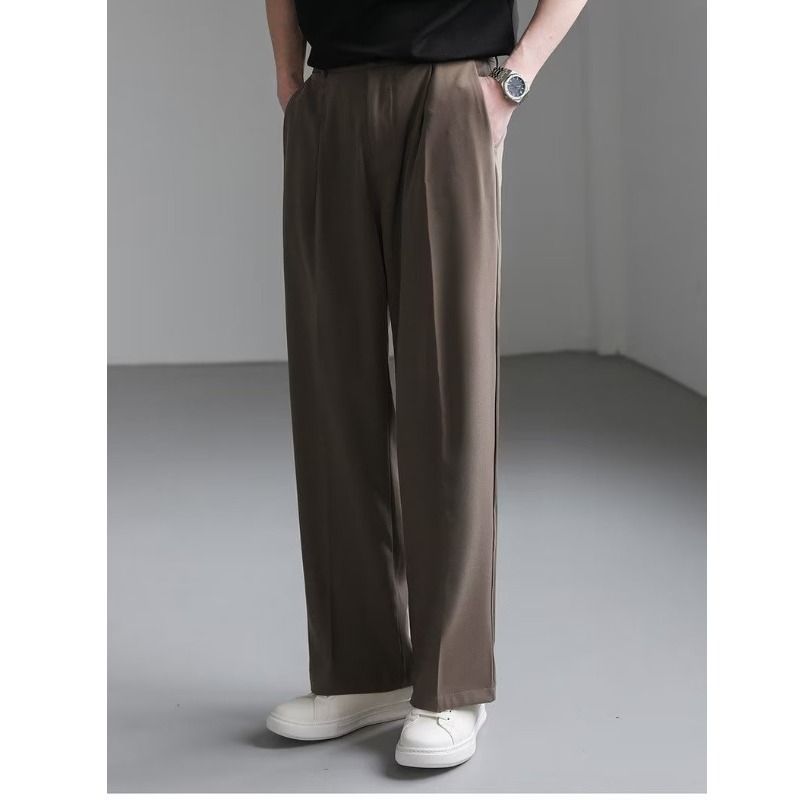 Men's Clothing Summer High End Black Pants For Men High End Slim Drape Suit Pants Wide Leg Loose Casual Straight Trousers_viptrois.com