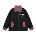 American Style Plaid Patchwork Denim For Women, Autumn And Winter Trendy Loose Fit Couple's Versatile Washed Turn-Down_viptrois.com