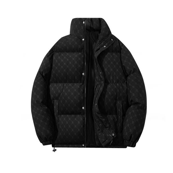 Unisex Letter-Print Winter Jacket – Windproof Stand Collar Padded Coat, Warm & Stylish (Black/Coffee/White/Pink)_viptrois.com