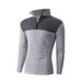 Men's Long Sleeve Half-Zip Sweatshirt - Color Block Stand Collar Casual Top For Spring & Autumn (Black/White/Light Green_viptrois.com