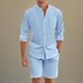 Men's Clothing Hot Selling Men's Two Piece Cotton And Linen Comfortable Button Down Shirt Long Sleeved Shorts Cardigan Simple Casual Beach Wear_viptrois.com