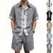 Men's Linen Short Sleeve Shirt And Shorts Set - Breathable Summer Outfit, Casual Lightweight Two-Piece Lounge Suit_viptrois.com