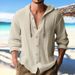 Men's Clothing Men's Solid Color Hooded Shirt Spring Summer Casual Long Sleeve Cotton Linen Top Fashion For Formal & Casual_viptrois.com