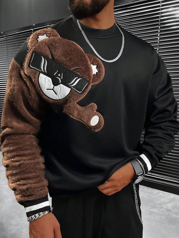 European And American Cross-Border Men's Embroidery Casual Fashion Trend Round Neck Sweatshirt Long Sleeve Men_viptrois.com