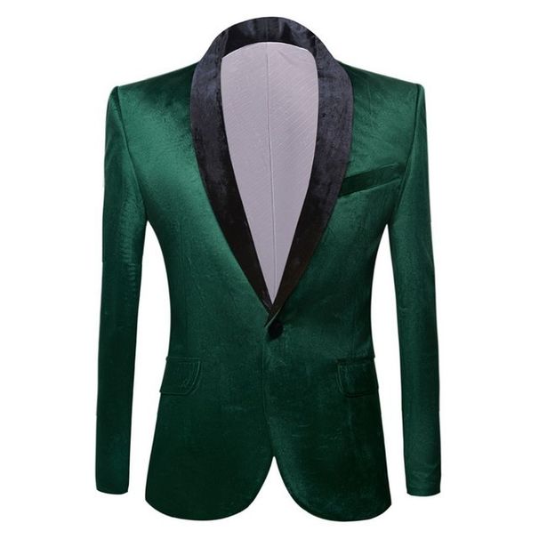 Man's clothing Men's green velvet green fruit collar suit coat Groom wedding slim-fit dress suit coat Singer costume_viptrois.com