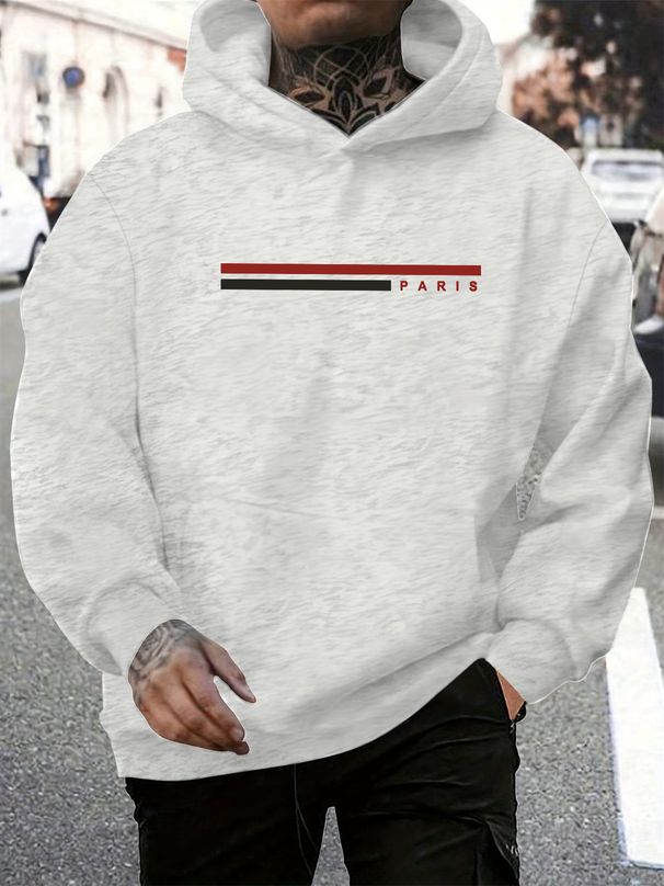 Men's Autumn And Winter Casual Fashionable Loose Hooded Sweatshirt Paris Letter Printed Warm Long Sleeved Pullover_viptrois.com