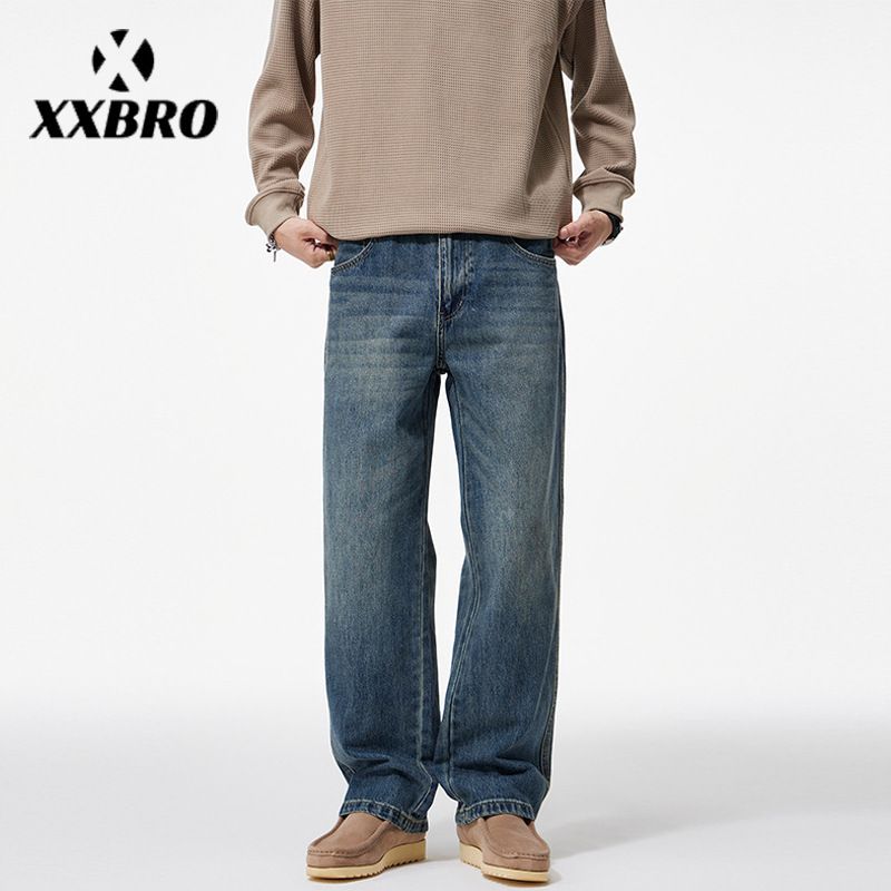 Men's Clothing Retro Cleanfit Straight Leg Jeans Loose Casual Trousers Classic Straight Leg Jeans - Vintage Washed Denim Pants For Cleanfit Style_viptrois.com