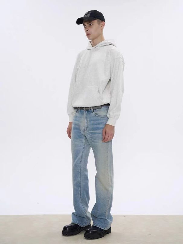 Men's Clothing Jeans Washed Flared Slim Straight Washed Denim Trousers_viptrois.com