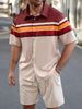 Men's Clothing Summer Men's Shirt Set Hawaiian Stripe 3D Printing Outdoor Short Sleeve Shorts 2 Piece Set Cross Border_viptrois.com