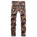 Men's Street Print Fashion Personalized Flower Pants Alternative Trend Versatile Small Foot Mid-waist Jeans for Men_viptrois.com