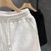 Men's High-Quality Letter Jacquard White Shorts Casual Lace-Up Sports Pants Loose Fit Summer Cotton Mid Waist Baggy Beachwear_viptrois.com
