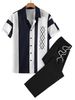 Men's Summer Patchwork Short Sleeved Shirt Set Black And White Casual Straight Leg Trousers Two-Piece Factory Wholesale_viptrois.com