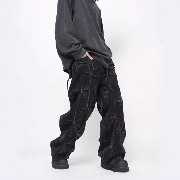 Heavyweight Distressed Jeans – Punk-Inspired Tie-Dye Denim Pants For Men (L-3XL, Cotton Blend, Button Fly, Oversized Fit)_viptrois.com
