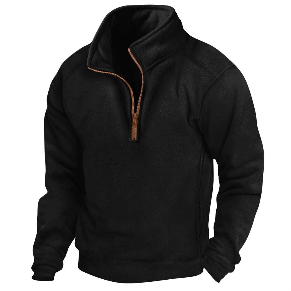 2025 Fashion Outerwear Men's Stand Collar Half Zipper Pure Color Long Sleeve Casual Sport Slim Sweatshirts_viptrois.com