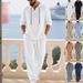 Men's Casual Linen Suit American Style Autumn Loose Fit Hooded Henley Shirt Long Sleeved Trousers Set_viptrois.com