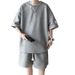 Men's Sports Suit High-End Waffle Texture T-Shirt Shorts Two-Piece Loose Casual Fashion Summer Outfit Trend_viptrois.com