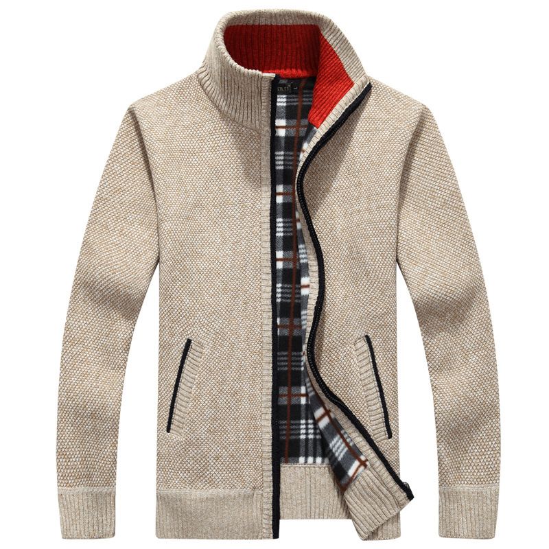 Men's Autumn And Winter Cardigan, Zipper Sweater, Thickened And Fleece Stand-up Collar, Loose And Warm Knitted Sweater, Jacket And Top_viptrois.com