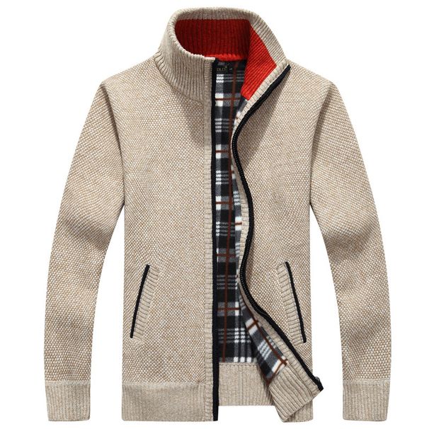 Men's Autumn And Winter Cardigan, Zipper Sweater, Thickened And Fleece Stand-up Collar, Loose And Warm Knitted Sweater, Jacket And Top_viptrois.com