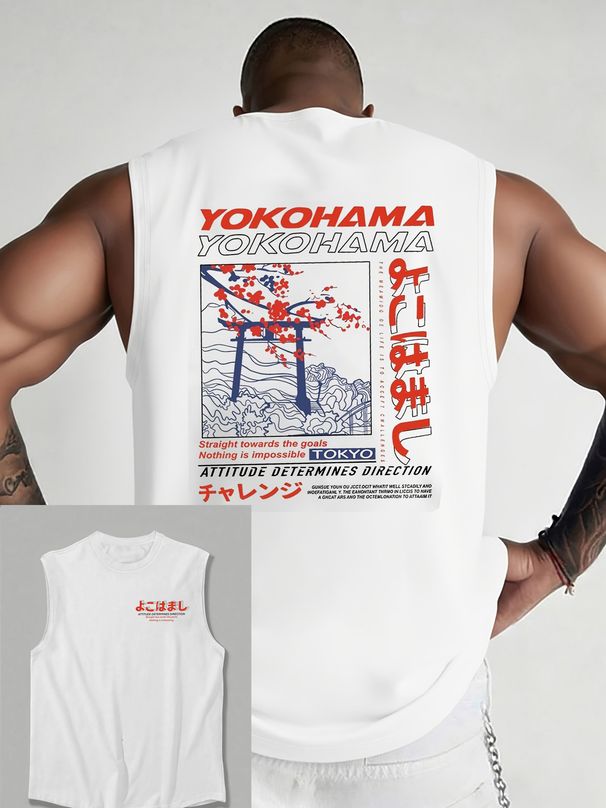 100% Pure Cotton Men's Summer Casual Sports Fitness Loose Japanese Street Fashion Brand Breathable Round Neck Sleeveless Vest_viptrois.com