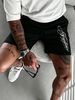 Men’s "Freedom" Vertical Print Black Shorts, Casual Drawstring Shorts For Gym & Street_viptrois.com