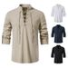 Men's Clothing Men's Stand Collar Long Sleeve Shirt Cotton Linen Henley Hippie Casual Beach Style For Formal & Casual_viptrois.com