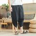 Cropped Men Summer Thin Loose Straight Leg Chinese Style Cotton Linen 7/8 Pants Casual Shorts_viptrois.com